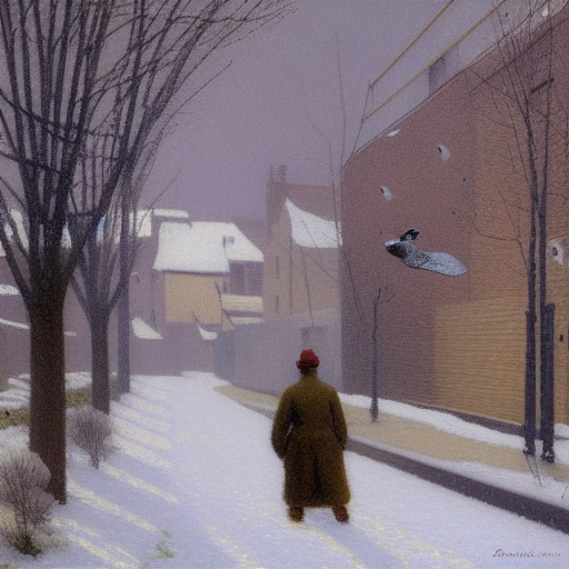 Une rue pavée, Gris, Hiver sous la neige, Pigeon par Isabeau