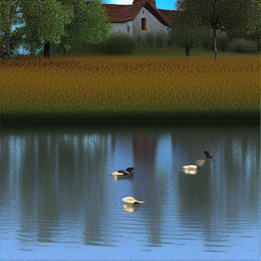 la Loire et la terre, bleu canard, une maison en pierre, un cerf par Jeff